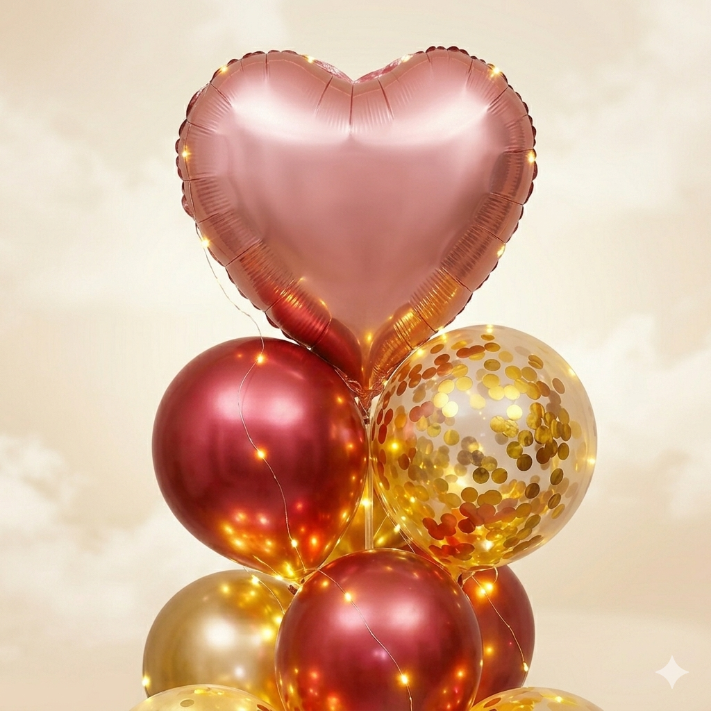 AVENIXO® Helium-Free Balloon Tower Kit - LED Glowing Party Stand with Heart, Star or Smiley.